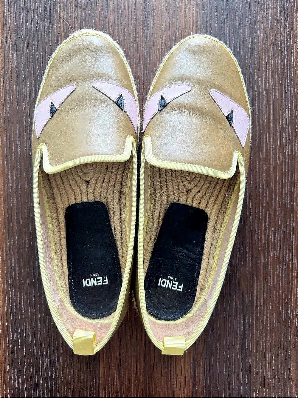 Fendi Monster Eyes Leather Espadrilles Green & Pink EU38.5/US8.5